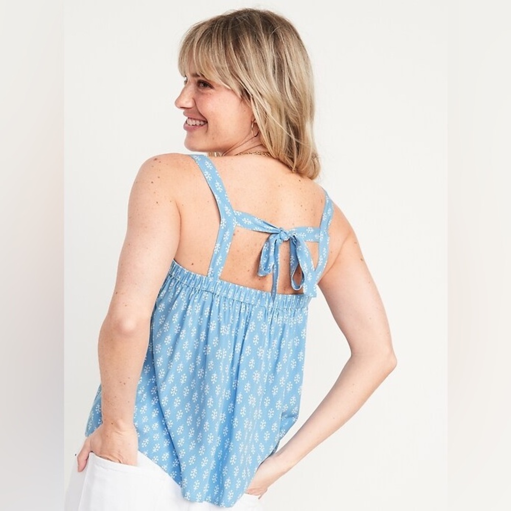 Old Navy Tie Back‎ Swing Cami Size 2X Bundle of 2 Blue Brown Flowercore Casual - Picture 2 of 12